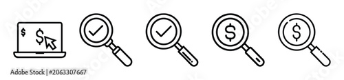 Set of thin line icons for financial analysis, online banking, and money research, vector illustration