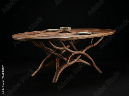 Wooden Dining Table with Branch Base  