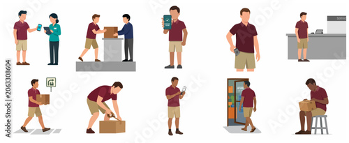 Online Shopping Product Return and Delivery Process Flat Vector Illustration Set