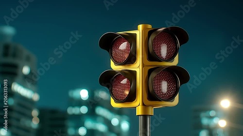 Urban transportation infrastructure close-up of a traffic light at night with glowing red and green signals concept for city traffic management and modern road safety technology solutions