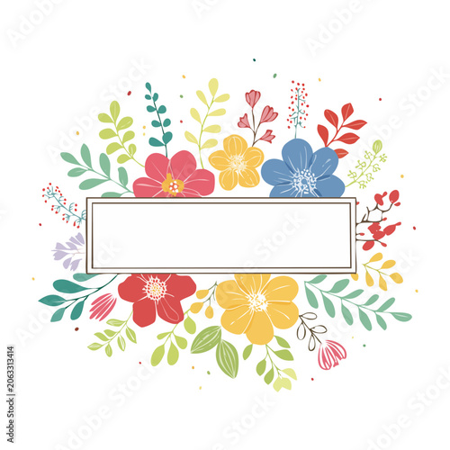 Decorative flower frame with butterflies and leaves