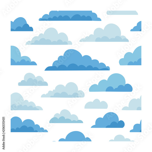 Flat Design Blue Cloud Pattern on White Background