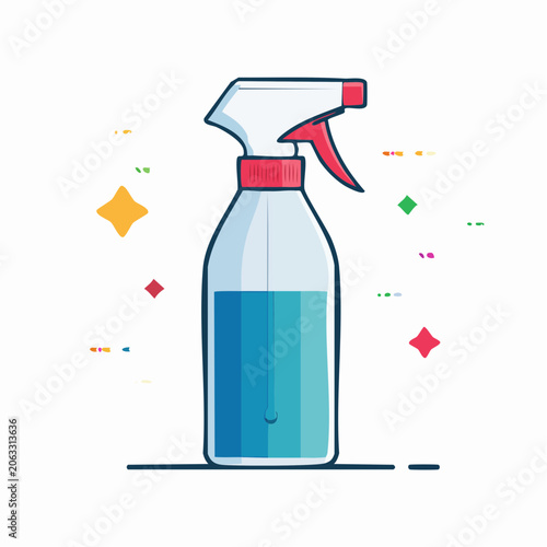 Spray bottle with blue liquid and sparkles