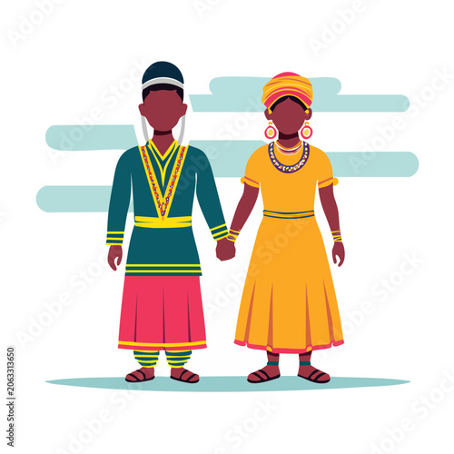 Traditional couple in ethnic clothing illustration