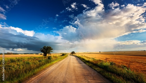 beautiful sky with country road