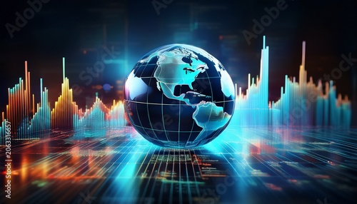 crystal earth on stock market graph global economy concept