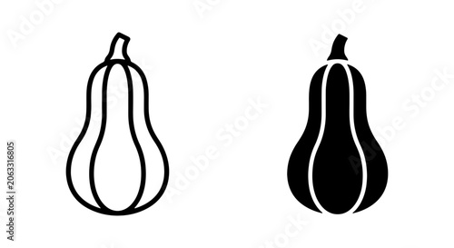 Bild auf Leinwand Butternut Squash Icons, Outline and Silhouette, Autumn Harvest Vegetable Graphic