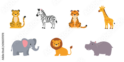 Photography Collection of cute cartoon safari animals illustration