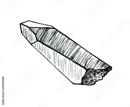 A crystal drawn in black ink on a white background