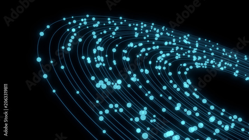 Abstract Particle Data Flow Along Curved Trajectory with Dynamic Digital Motion and Network Energy