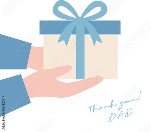 Hand Holding Gift Box With Blue Ribbon Present for Father's Day Celebration Isolated on Transparent Background Vector Illustration.