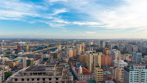 Aerial view of Dar es Salaam showcasing urban growth, business districts, and a rapidly developing economy.