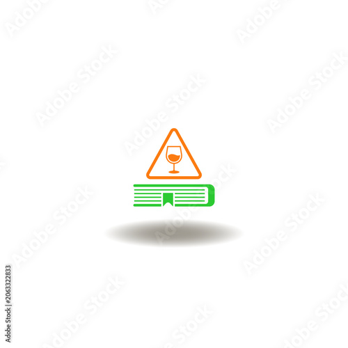 Vector illustration of book and attention sign with glass wine. Symbol of dui law.