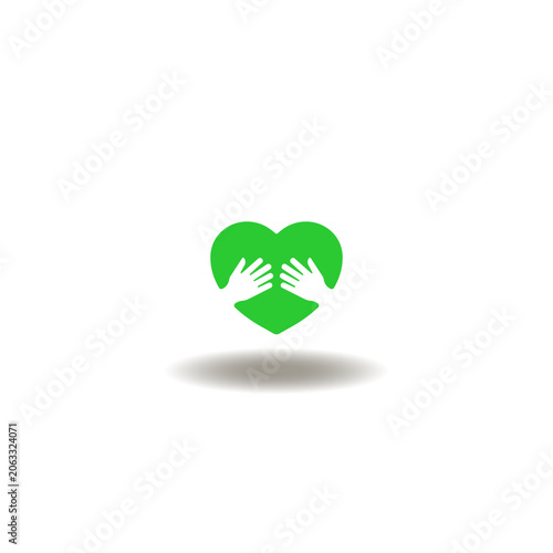 Vector illustration of hands hug heart. Symbol of self care.