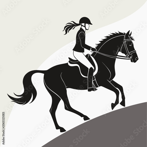 Foto Silhouette illustration of a woman horse rider galloping on a dark horse with eq