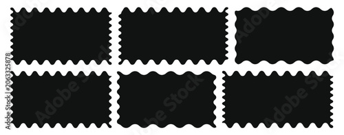 Six black rectangles with wavy edges arranged in two rows of three