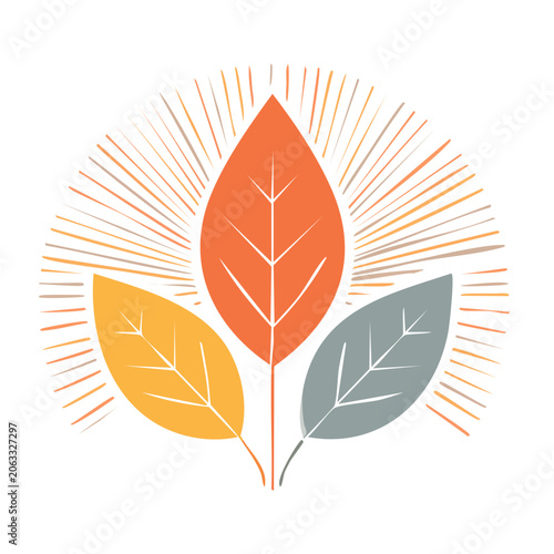 Colorful autumn leaves with radial rays illustration