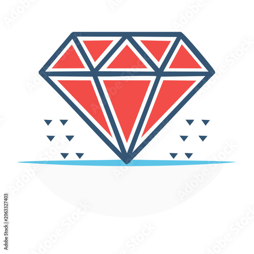 Flat design diamond gemstone icon with sparkles