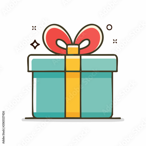 Gift Box Icon with Red Bow and Yellow Ribbon