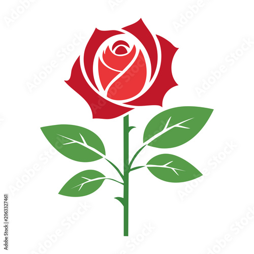 Red rose with green leaves vector illustration