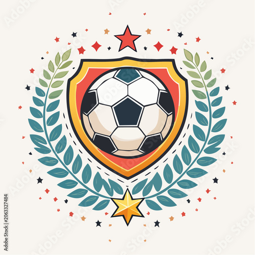 Soccer Ball Emblem with Laurel Wreath and Stars