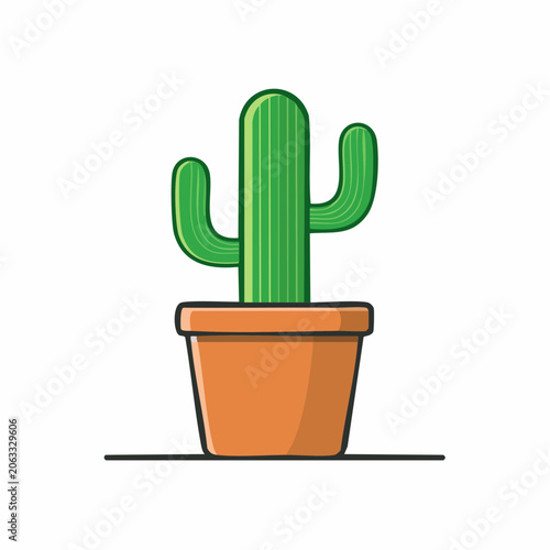 Green cactus in a terracotta pot illustration