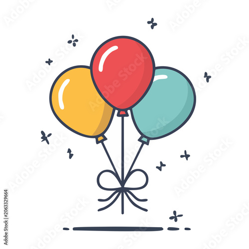 Three colorful balloons with ribbon illustration