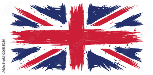 Foto Splatter paint British Union Jack flag in dynamic abstract style with bold red w