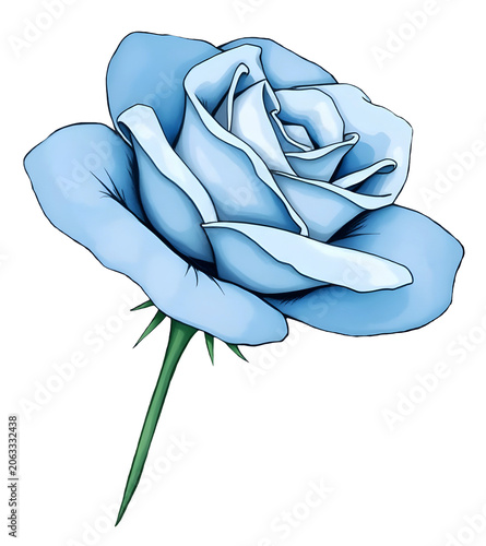 Light Blue Rose Illustration – Cutout Floral Design on Transparent Background