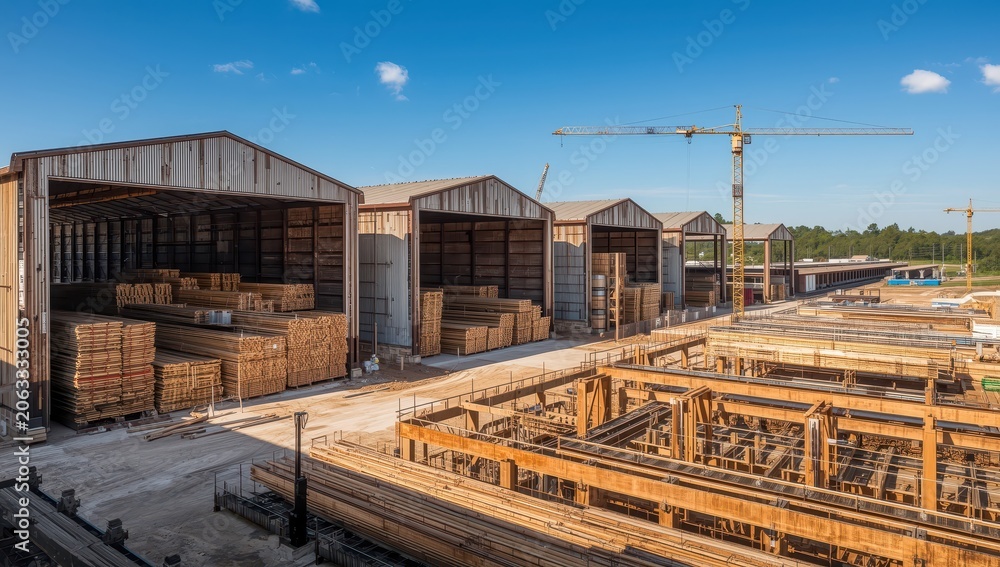 Fototapeta premium Spacious storage facilities for products. Timber sector