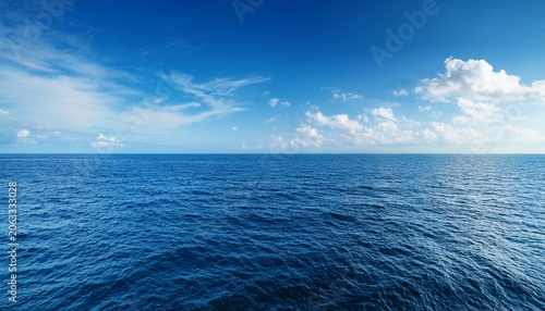 ocean horizon stretching into distance under blue sky