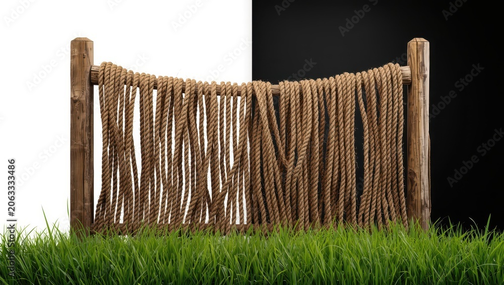 Fototapeta premium Twine fence set against white and black backdrops