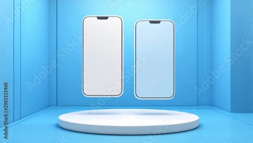 Two Smartphone Mockups on Blue Stage
