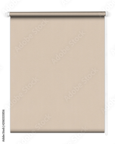 Beige roller blind rolls neatly from white rail