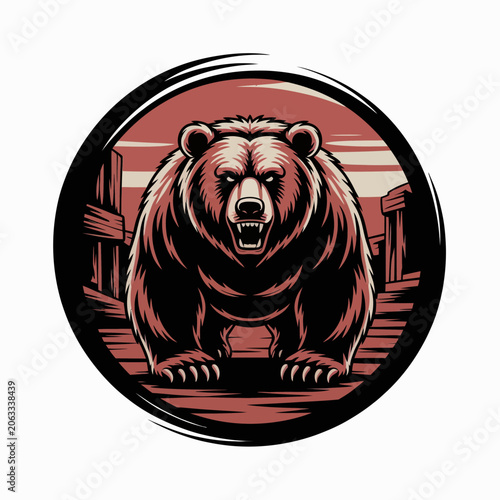 Canvastavla Illustration of a Roaring Brown Bear.