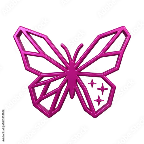 Geometric pink butterfly with stars on white background