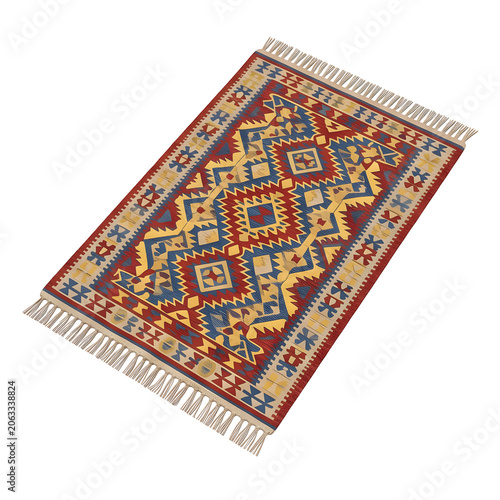 Geometric Woven Rug with Fringe
