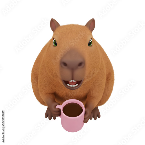 Ginger cat drinking milk from cup