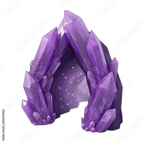 Purple Crystal Cave Entrance with Sparkling Interior