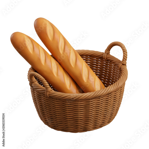Realistic 3D Render of Bread in Wicker Basket