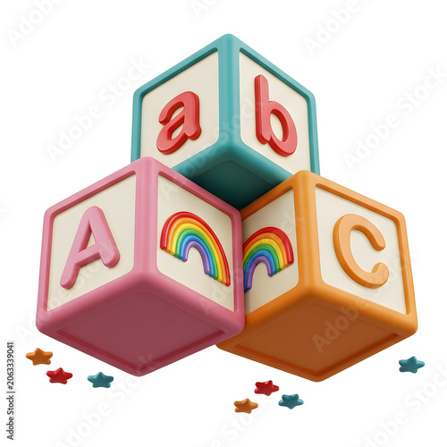 Realistic Alphabet Blocks with Rainbow and Stars