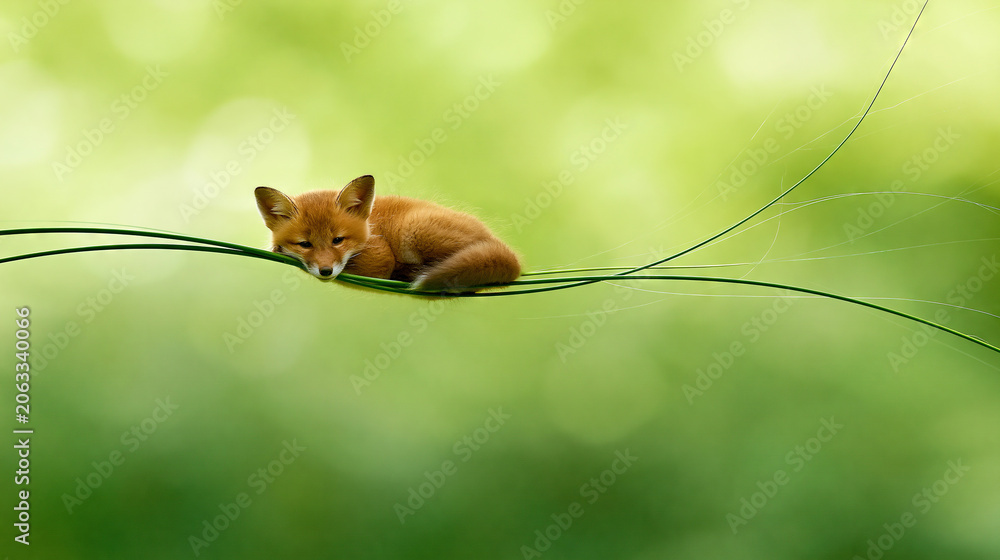 Fototapeta premium Red Fox Resting on a Spider Web in the Forest
