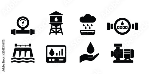 Foto Water Infrastructure and Utility Management Icons Vector Set Featuring Pressure