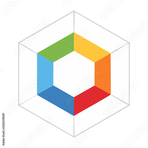 Colorful hexagonal cube icon on transparent background
