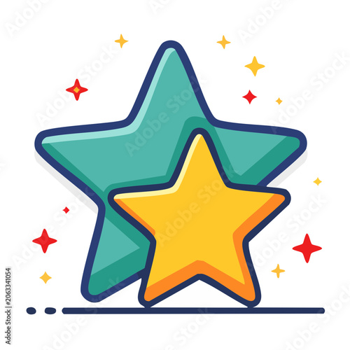 Colorful flat design star icon with transparent background