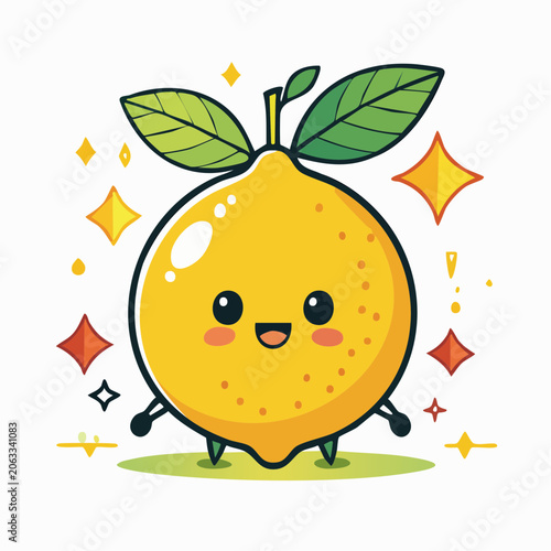 Cute Kawaii Lemon Character with Sparkles