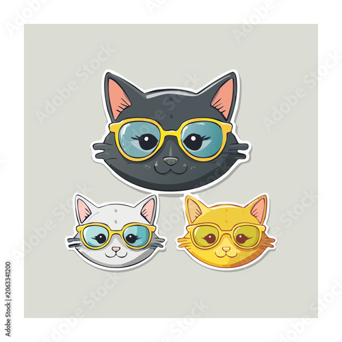 Three flat design owl faces in blue yellow and orange