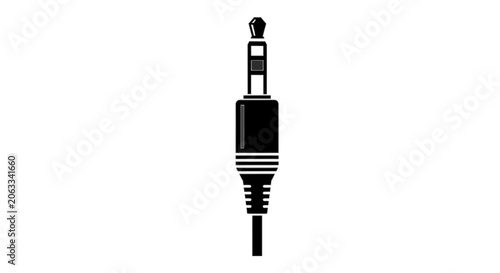 Minimal black silhouette icon, simple flat vector, bold black shape, no, no shading black and white icon of a 35mm audio jack connector on a, flat icon style