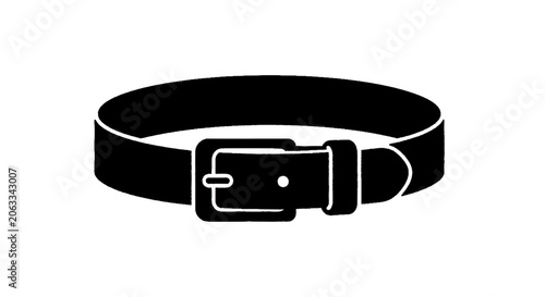 Minimal black silhouette icon, simple flat vector, bold black shape, no, no shading black leather belt with buckle on a, flat icon style