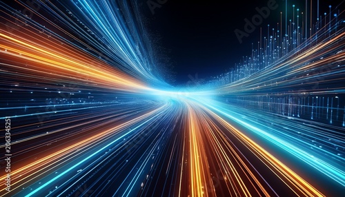 abstract tech background of high speed optic fiber data transfer ultra fast broadband digital network connection electronic motion cyber turn